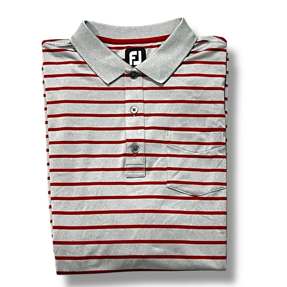 Footjoy Polo Shirt Mens XL Short Sleeve Striped Golf Athleisure Gray Red